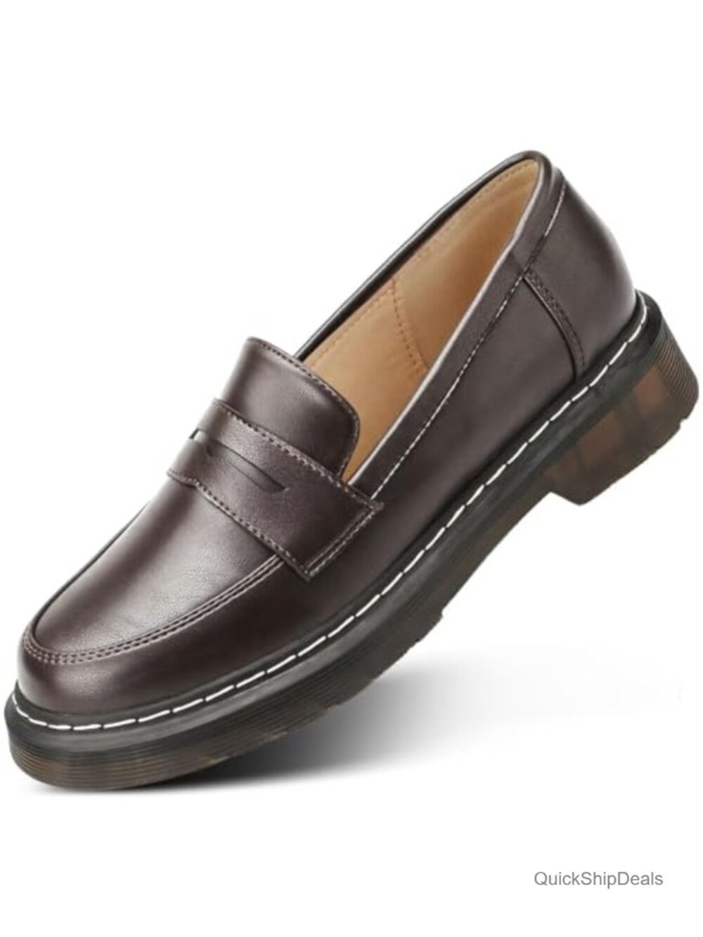 Women's Faux Leather Chunky Platform Penny Loafers Round Toe Slip-On Comfortable